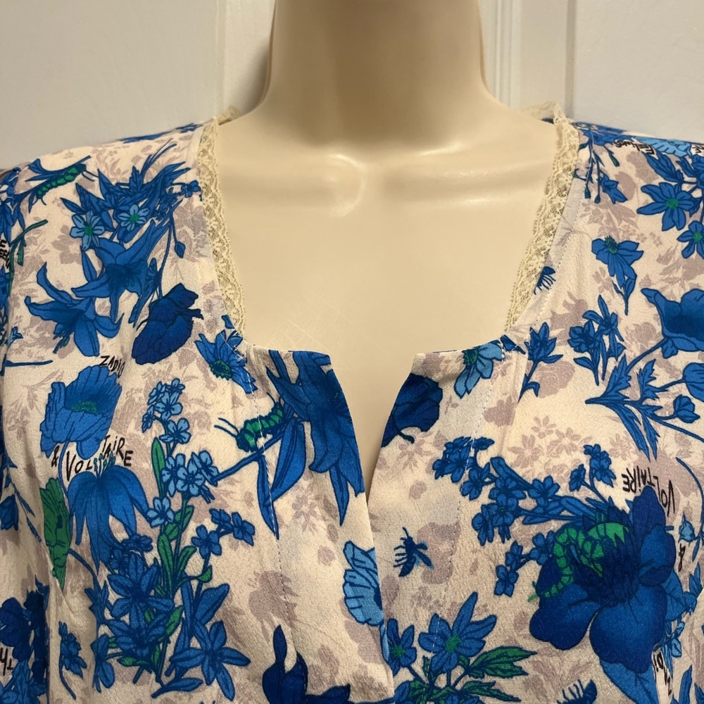 Zadig & Voltaire Tiffiny floral-print crepe blouse - Lace trim - Size XS - EUC - Picture 7 of 15